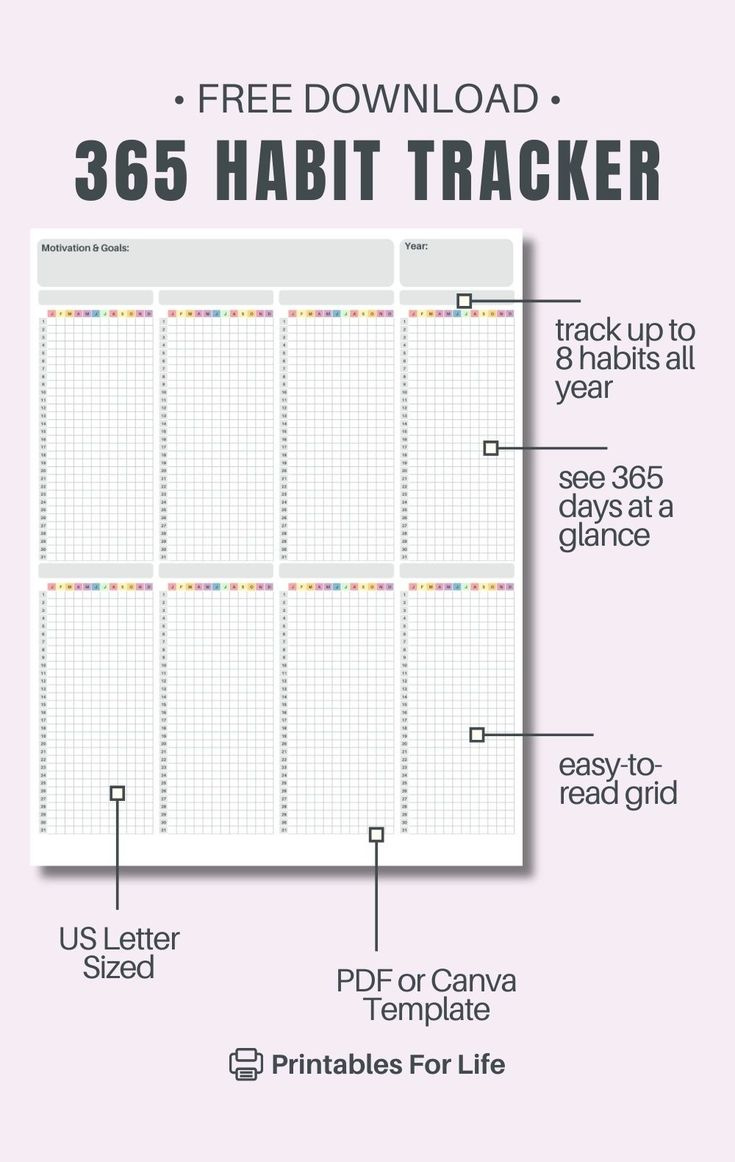 365 Day Yearly Habit Tracker with 365 Day Habit Tracker Printable Free