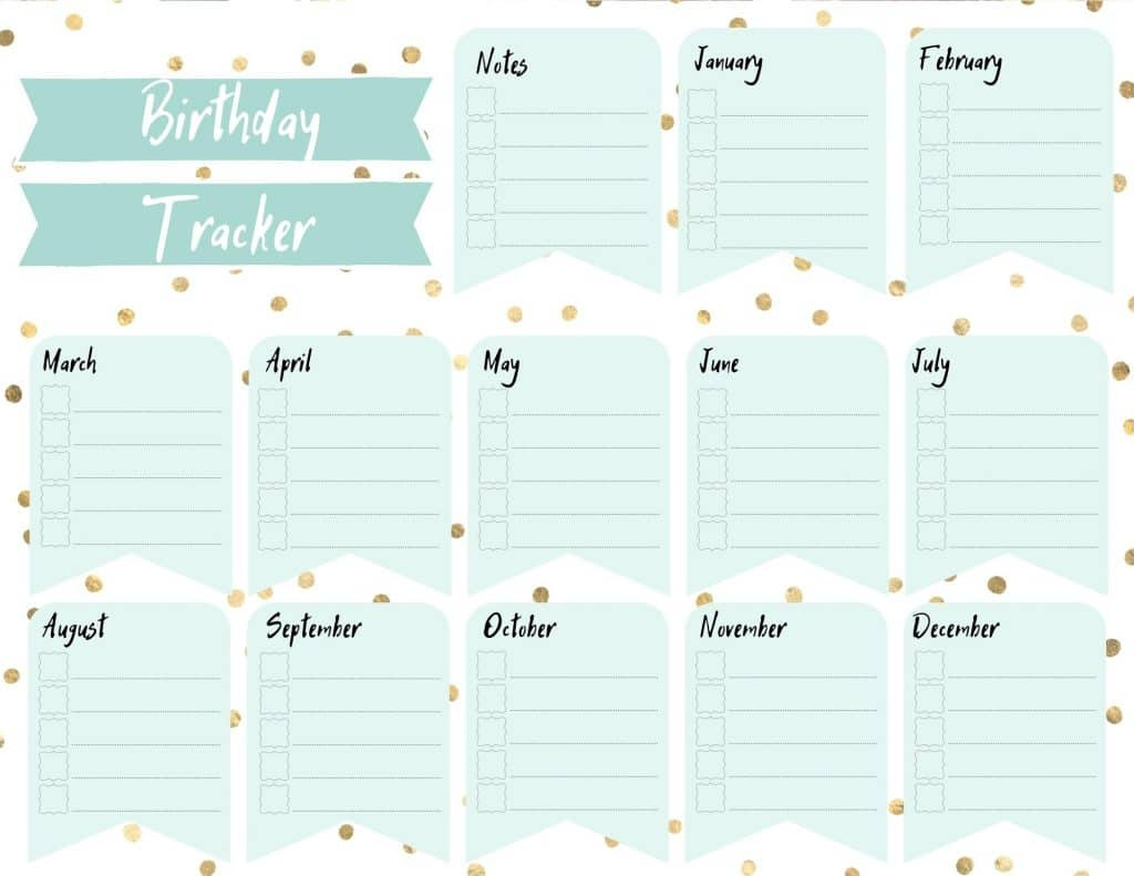 4 Free Printable Birthday Trackers - My Printable Home for Birthday Tracker Free Printable
