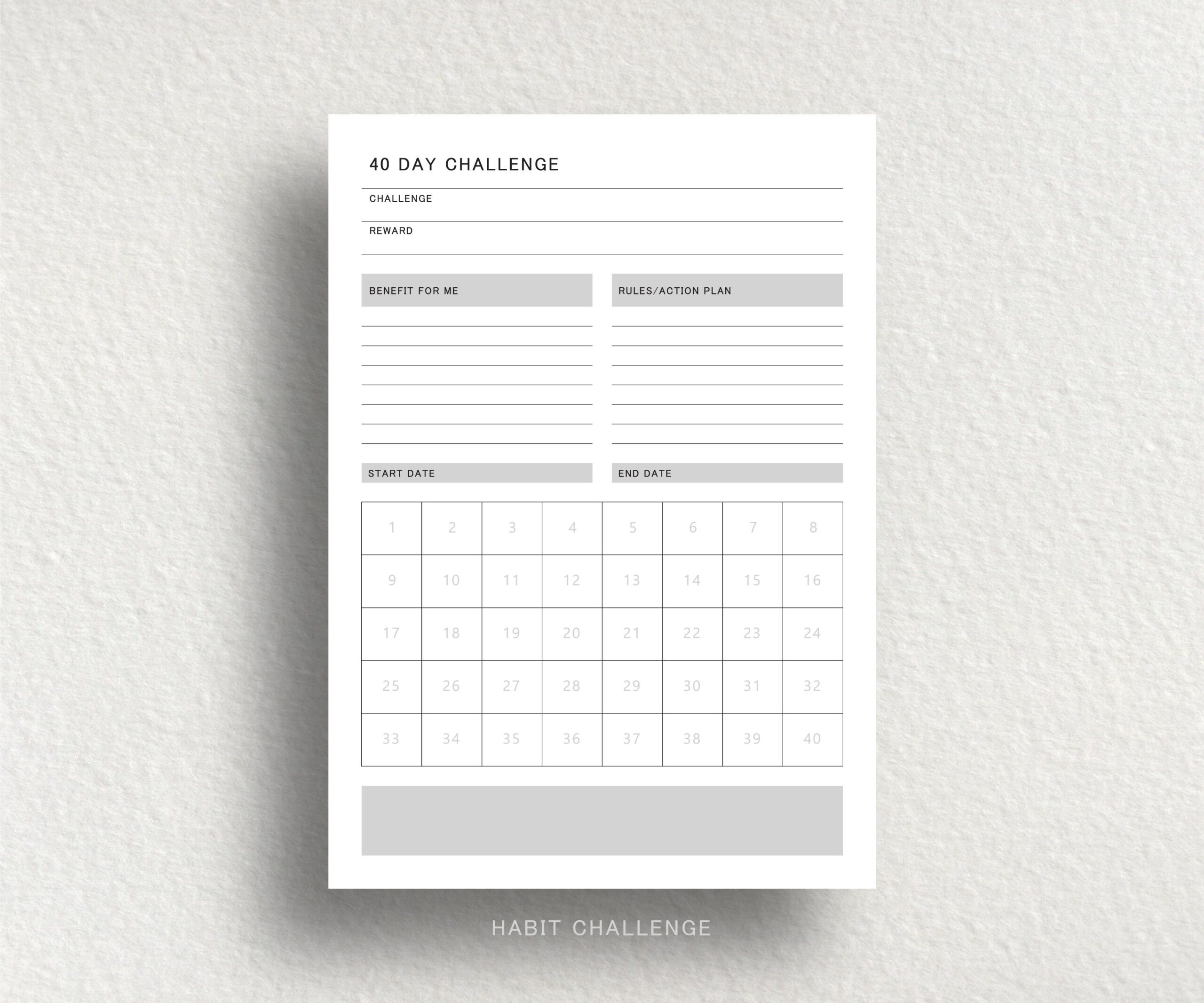 40 Day Habit Challenge Printable: Minimalistischer Ziel-Tracker with regard to 40 Days Habit Tracker Printable