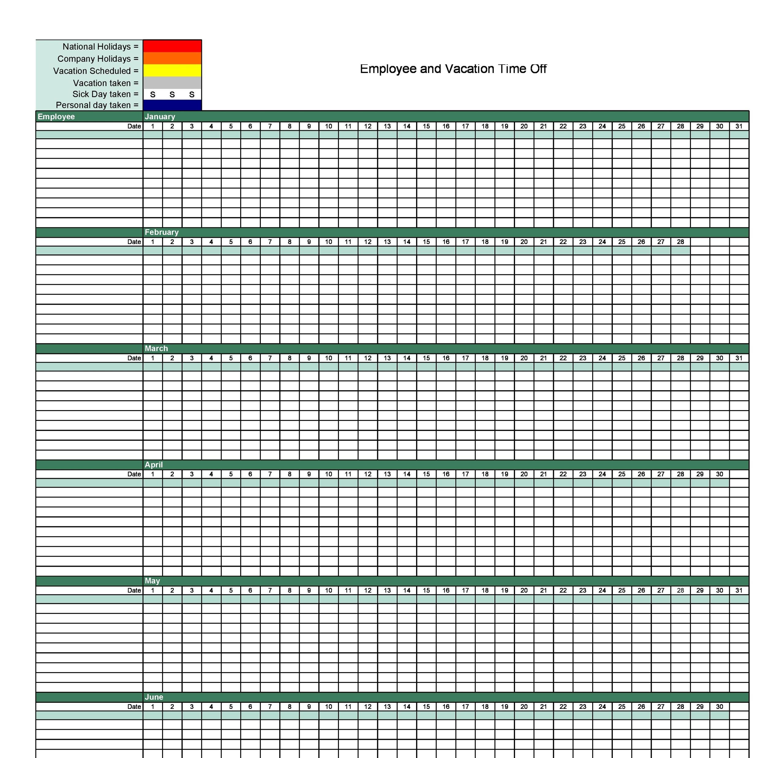 47 Employee Vacation Trackers (Excel &amp;amp; Word) ᐅ Templatelab throughout Printable Employee Vacation Tracker