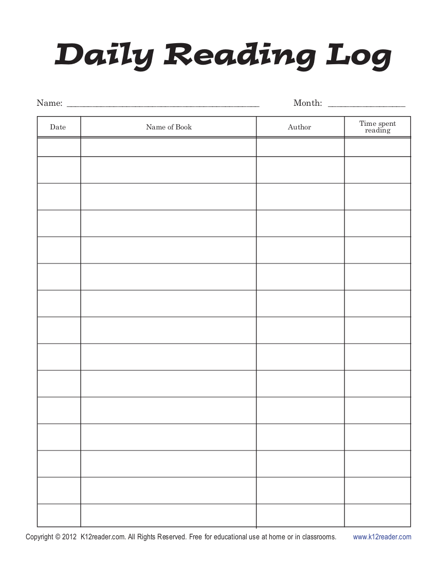 48+ Printable Reading Log Examples To Download regarding Daily Reading Log Free Printable