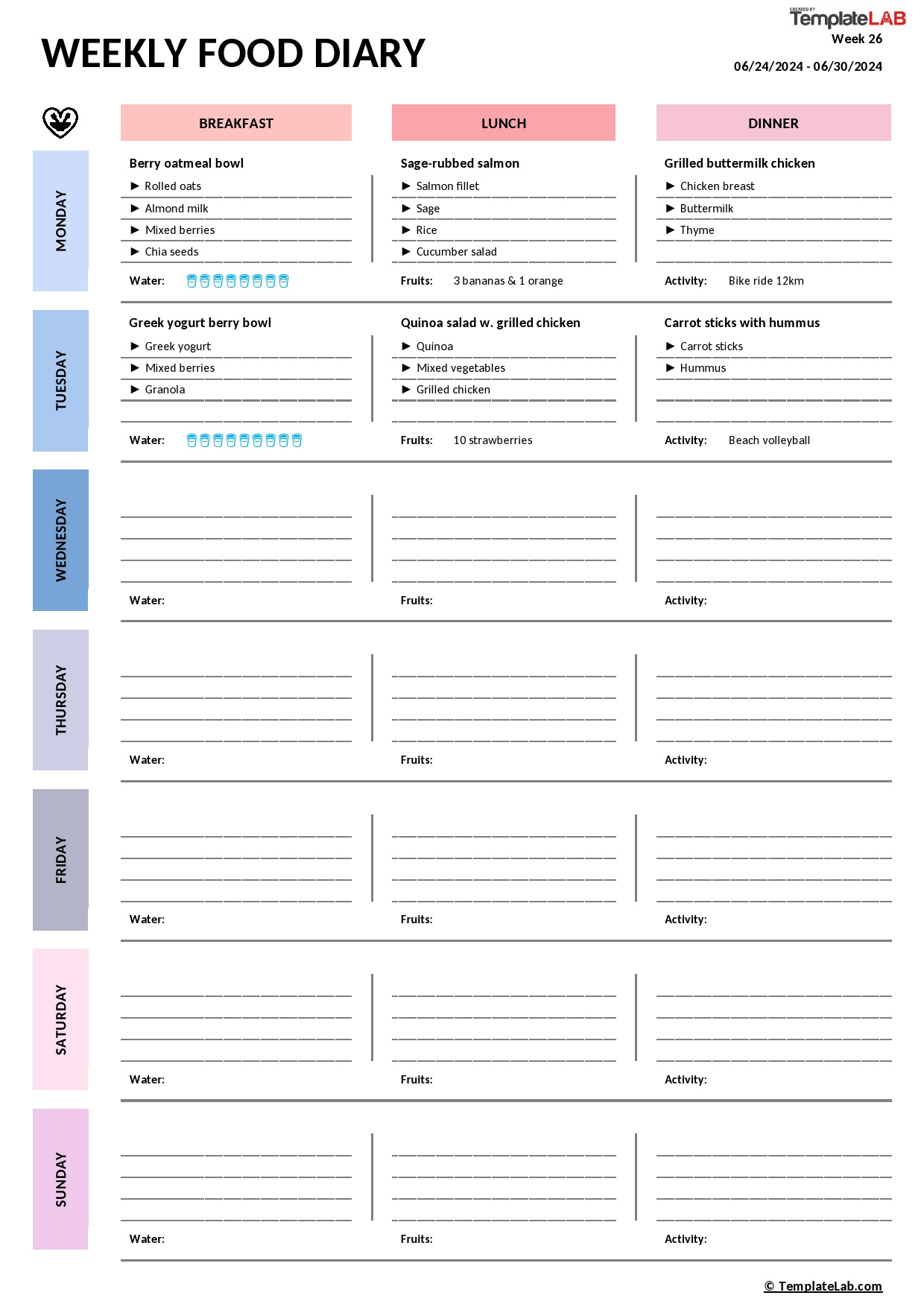 49 Simple Food Diary Templates &amp;amp; Food Log Examples regarding Food Tracking Log Printable