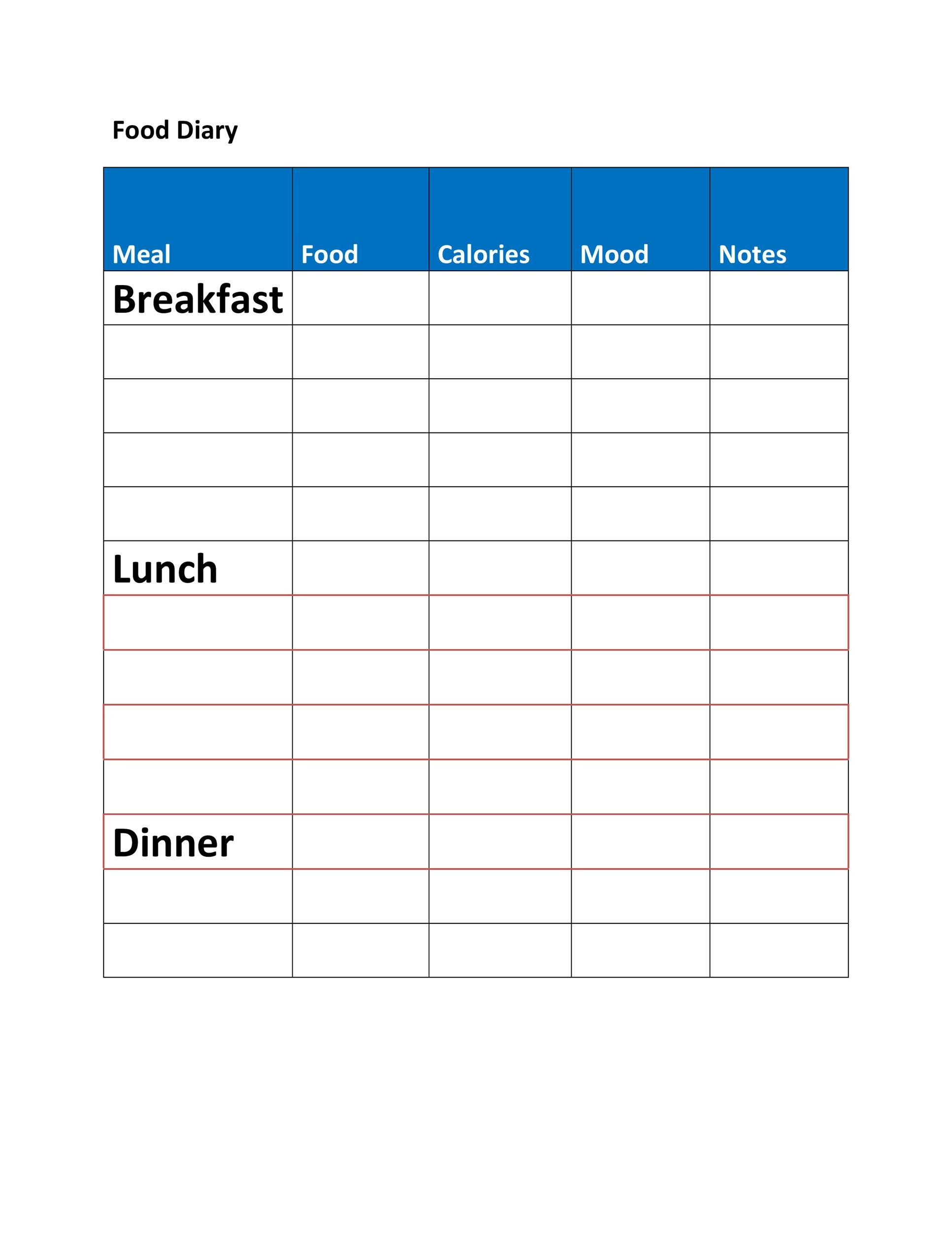 49 Simple Food Diary Templates &amp;amp; Food Log Examples throughout Food Tracking Log Printable