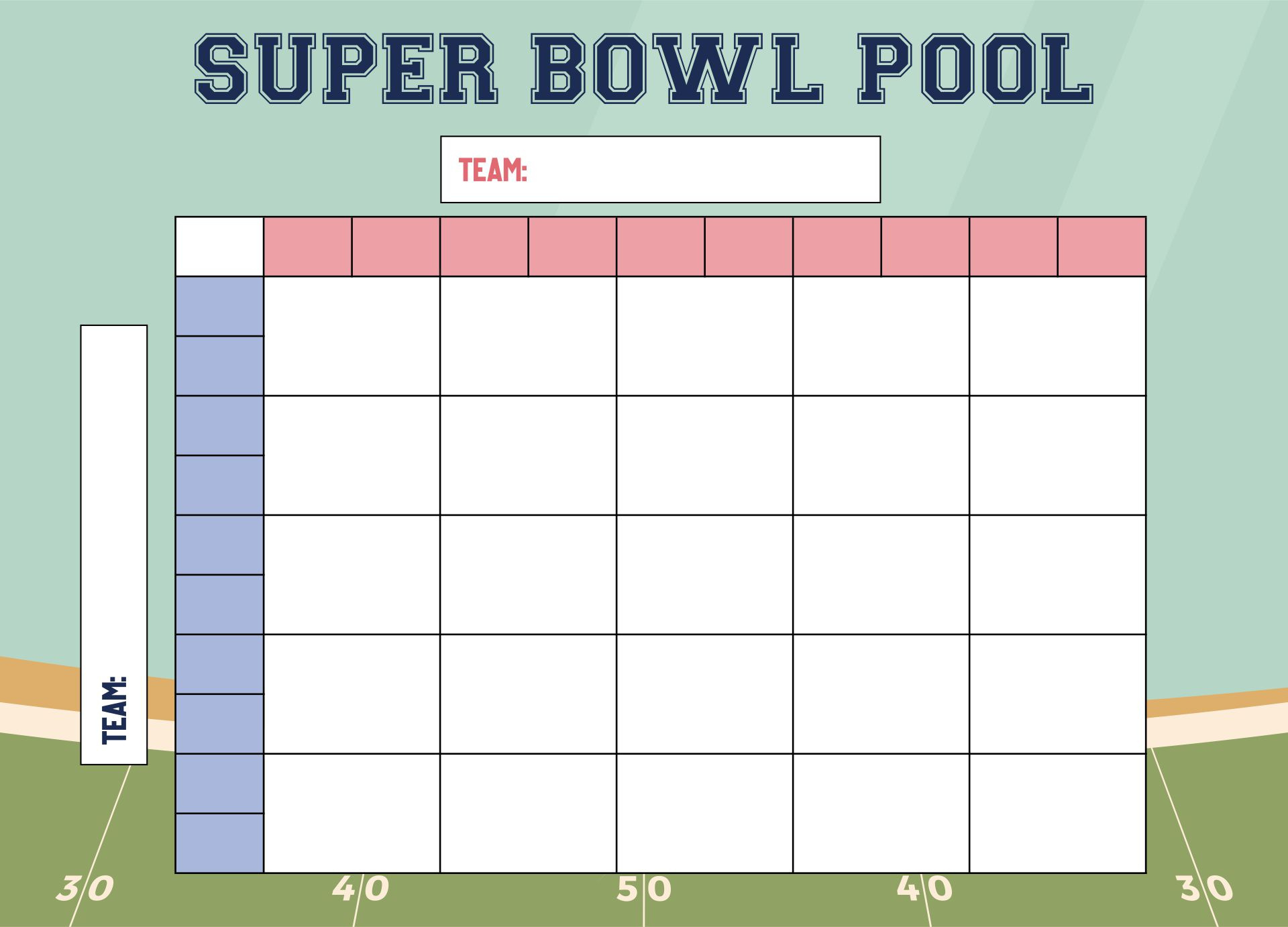 50 Square Football Pool Grid - 14 Free Pdf Printables | Printablee pertaining to Free Printable Super Bowl 50 Squares