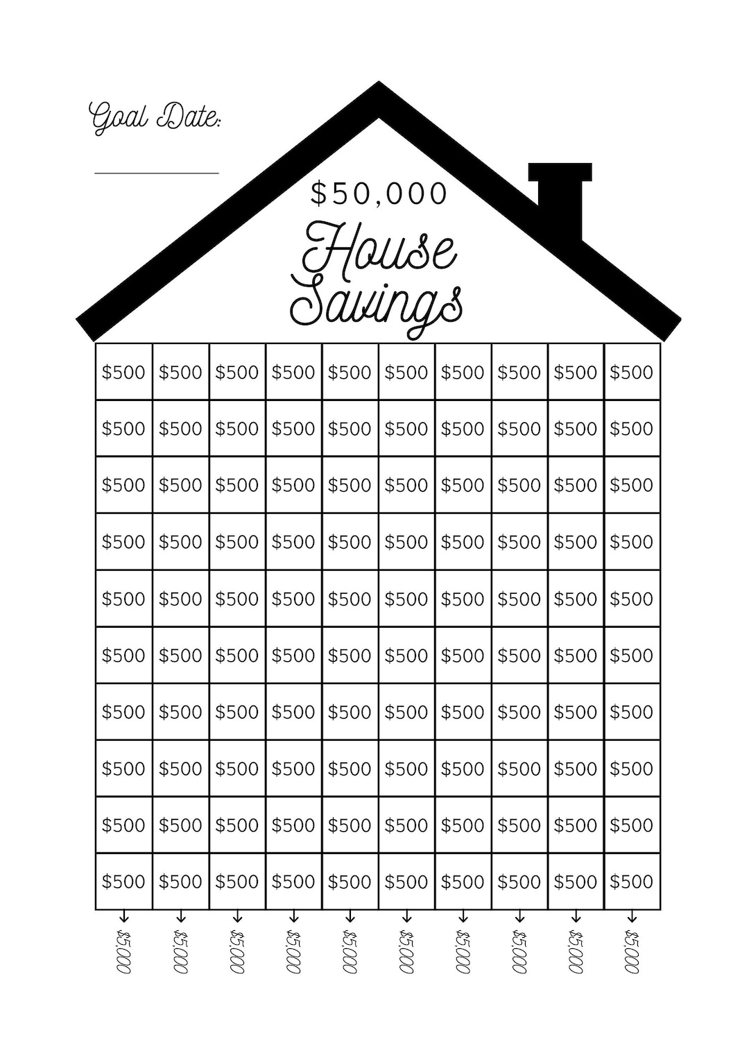50K House Savings Tracker, Sofort Download, Printable, Sparziel intended for House Savings Tracker Printable Free