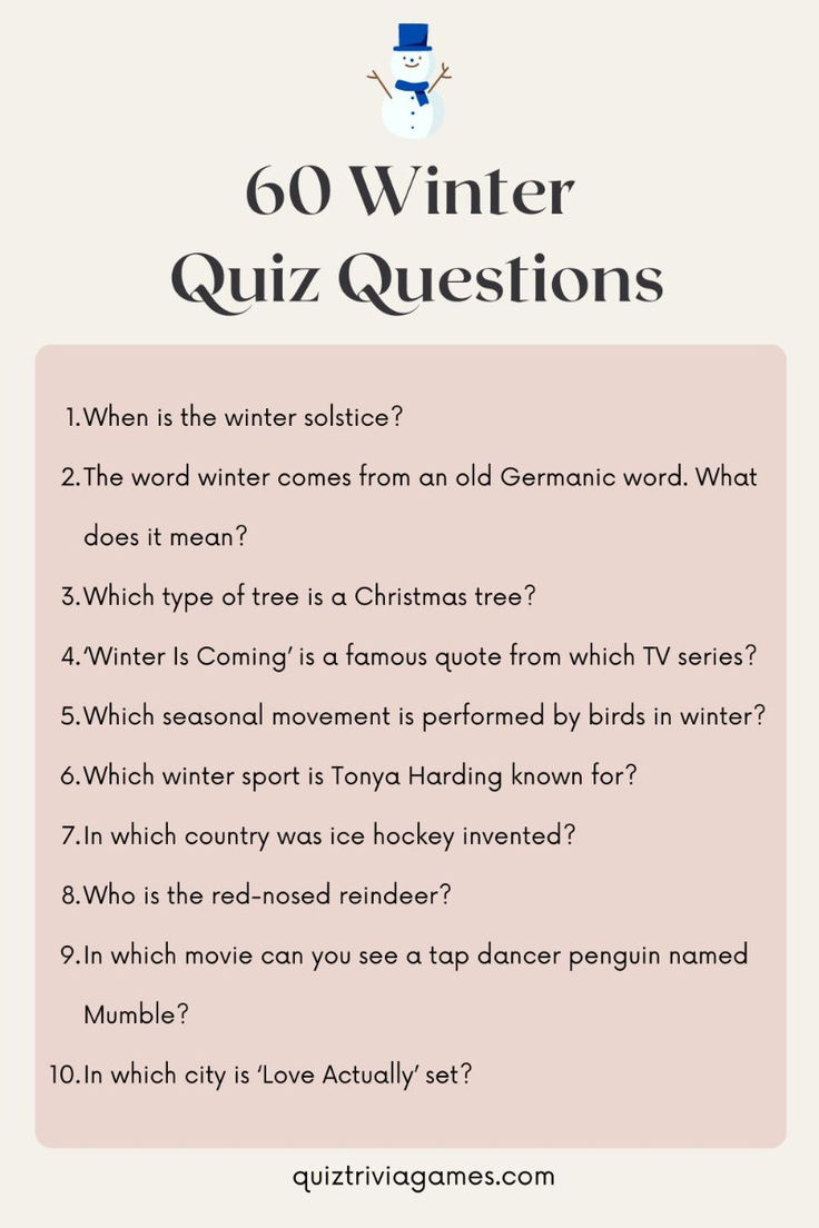 60 Winter Quiz Questions And Answers in General Knowledge Winter Trivia Questions And Answers Printable