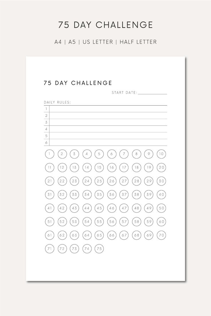 75 Day Challenge Printable Habit Tracker Download Goal Challenge with 75 Day Challenge Tracker Printable