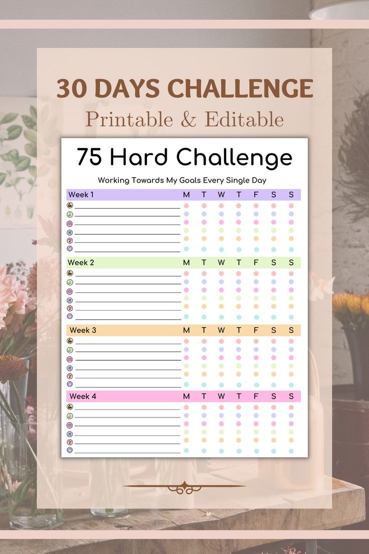 75 Day Hard Challenge, 75 Day Hard Challenge Tracker, 75 Day Hard for Printable 75 Hard Tracker