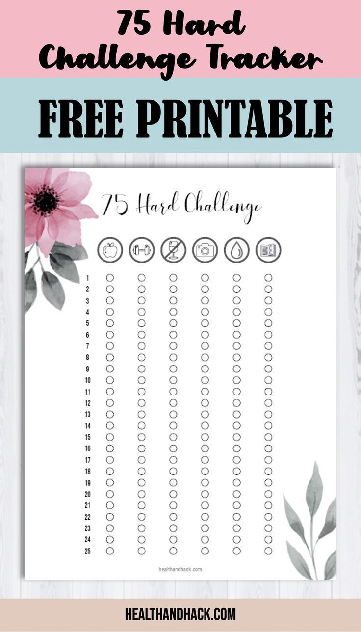 75 Day Hard Challenge Tracker in Pdf Printable 75 Hard Challenge Tracker