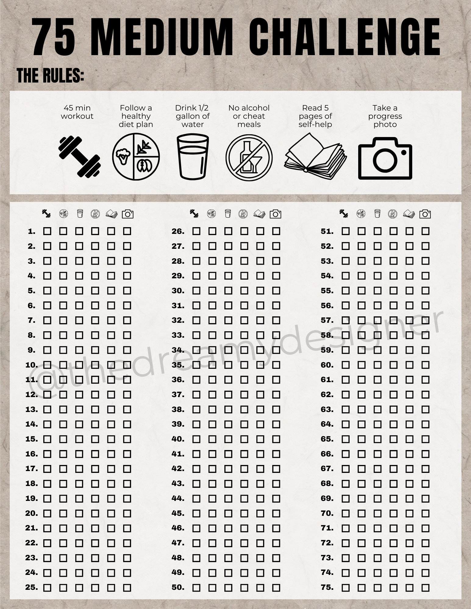 75 Medium Herausforderung Druckbare Pdf, 75 Medium Tracker, 75 inside Printable 75 Medium Challenge Tracker