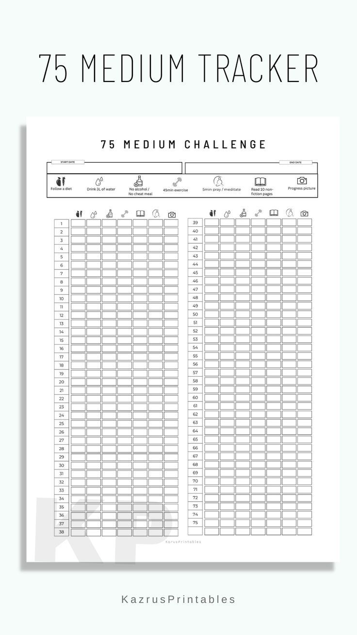 75 Medium Tracker, 75 Day Challenge Printable pertaining to Printable 75 Medium Challenge Tracker