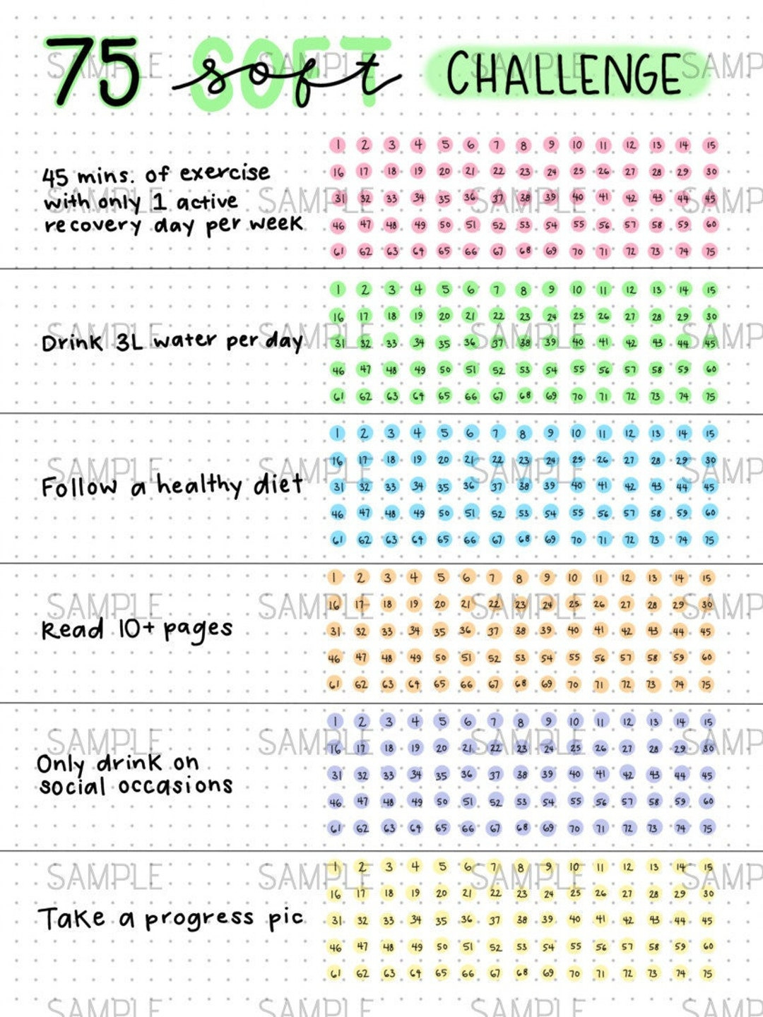 75 Soft Challenge Tracker, Digitaler Pdf Download, Bullet, Journal,  Spreads, Seiten, Bujo, Journaling - Etsy.de in 75 Soft Printable Tracker