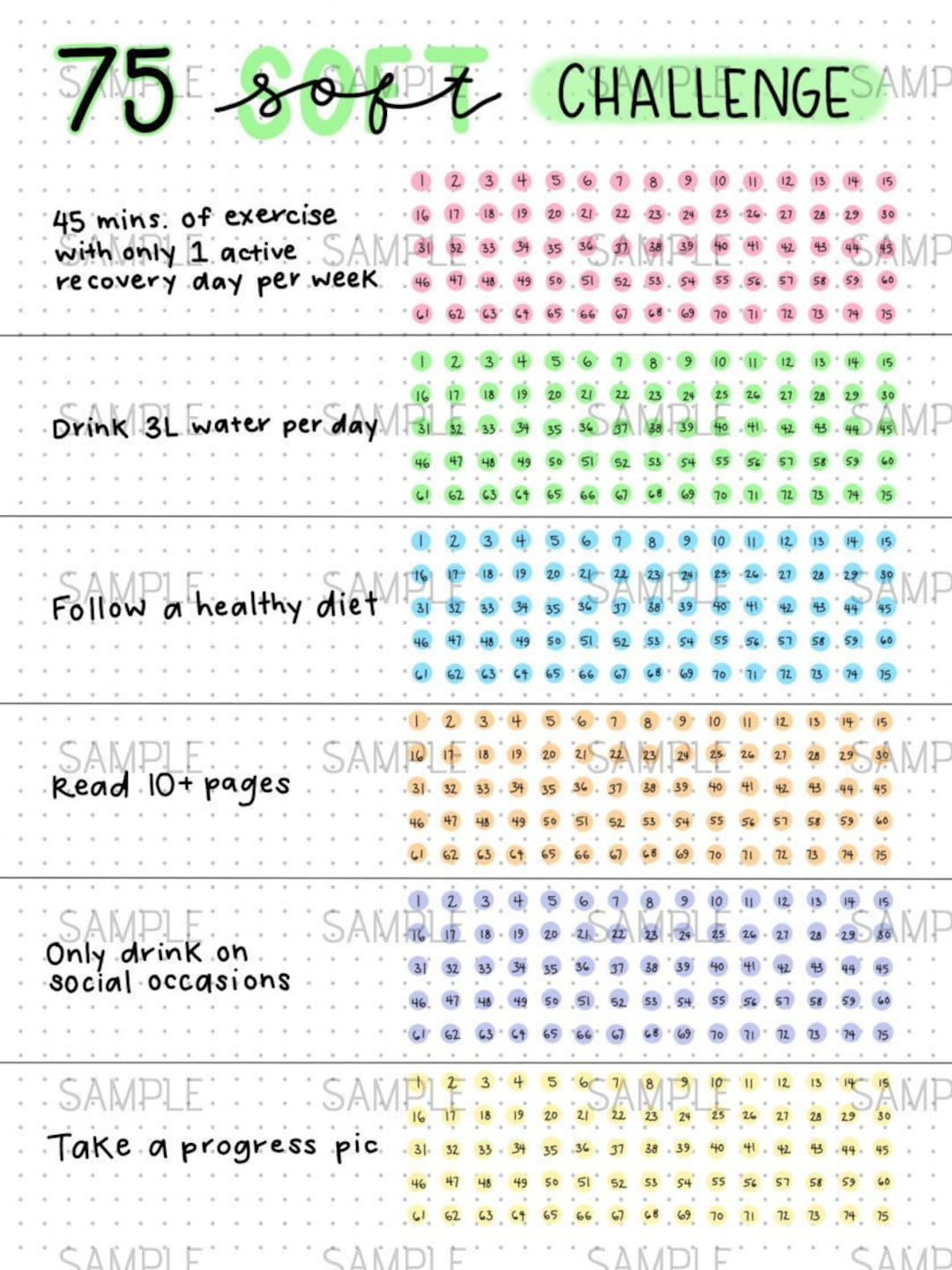 75 Soft Challenge Tracker, Digitaler Pdf Download, Bullet, Journal,  Spreads, Seiten, Bujo, Journaling - Etsy.de regarding Printable 75 Soft Tracker