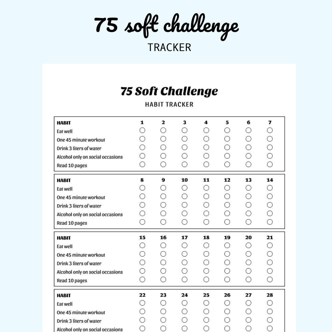75 Soft Challenge Tracker Vorlage - Printable / Digitaler Download in 75 Soft Printable Tracker