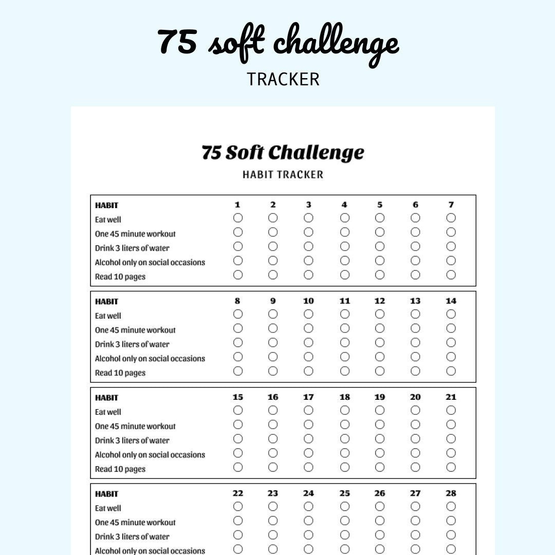75 Soft Challenge Tracker Vorlage - Printable / Digitaler Download with regard to Printable 75 Soft Tracker