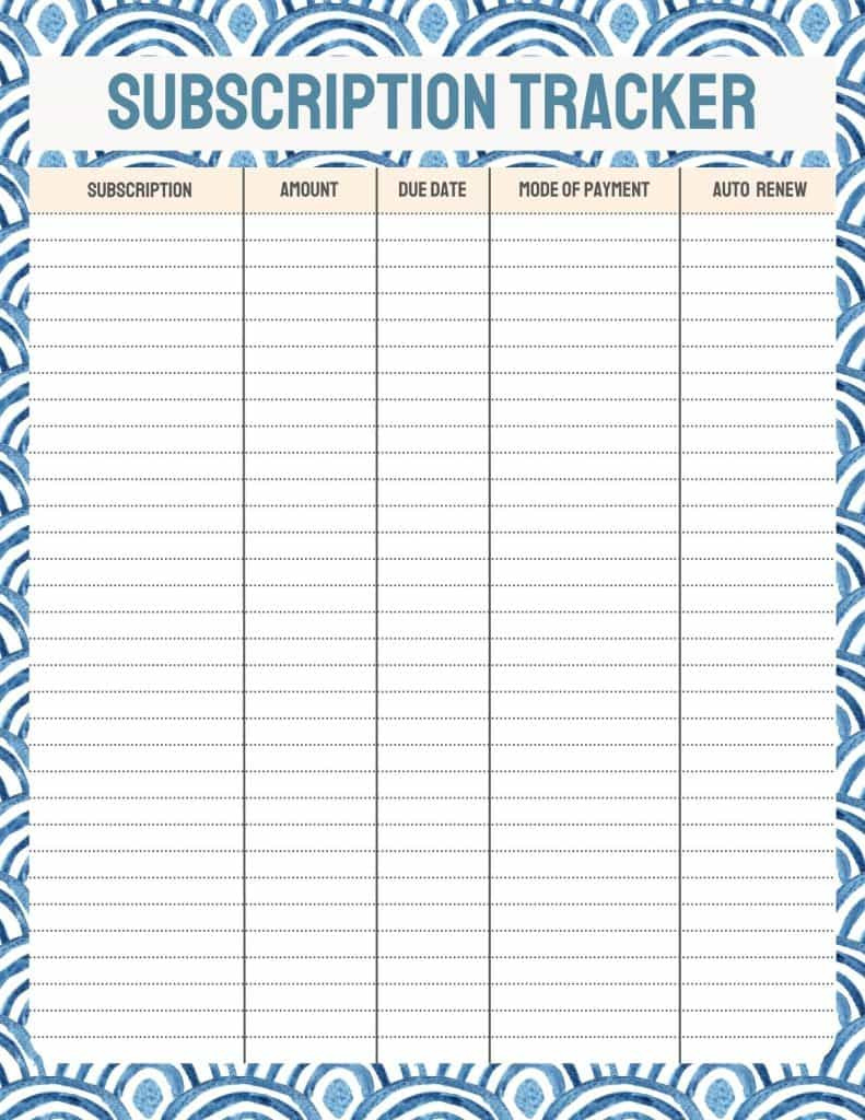 8 Free Printable Subscription Trackers - My Printable Home throughout Free Printable Subscription Tracker