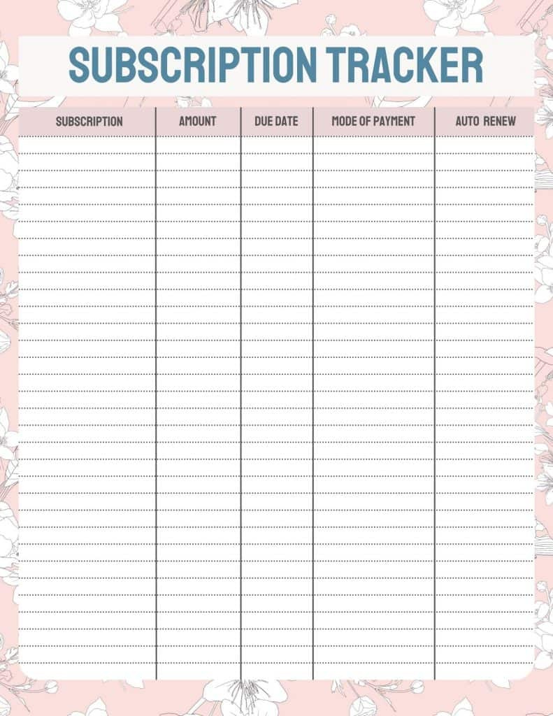 8 Free Printable Subscription Trackers - My Printable Home with regard to Free Printable Subscription Tracker