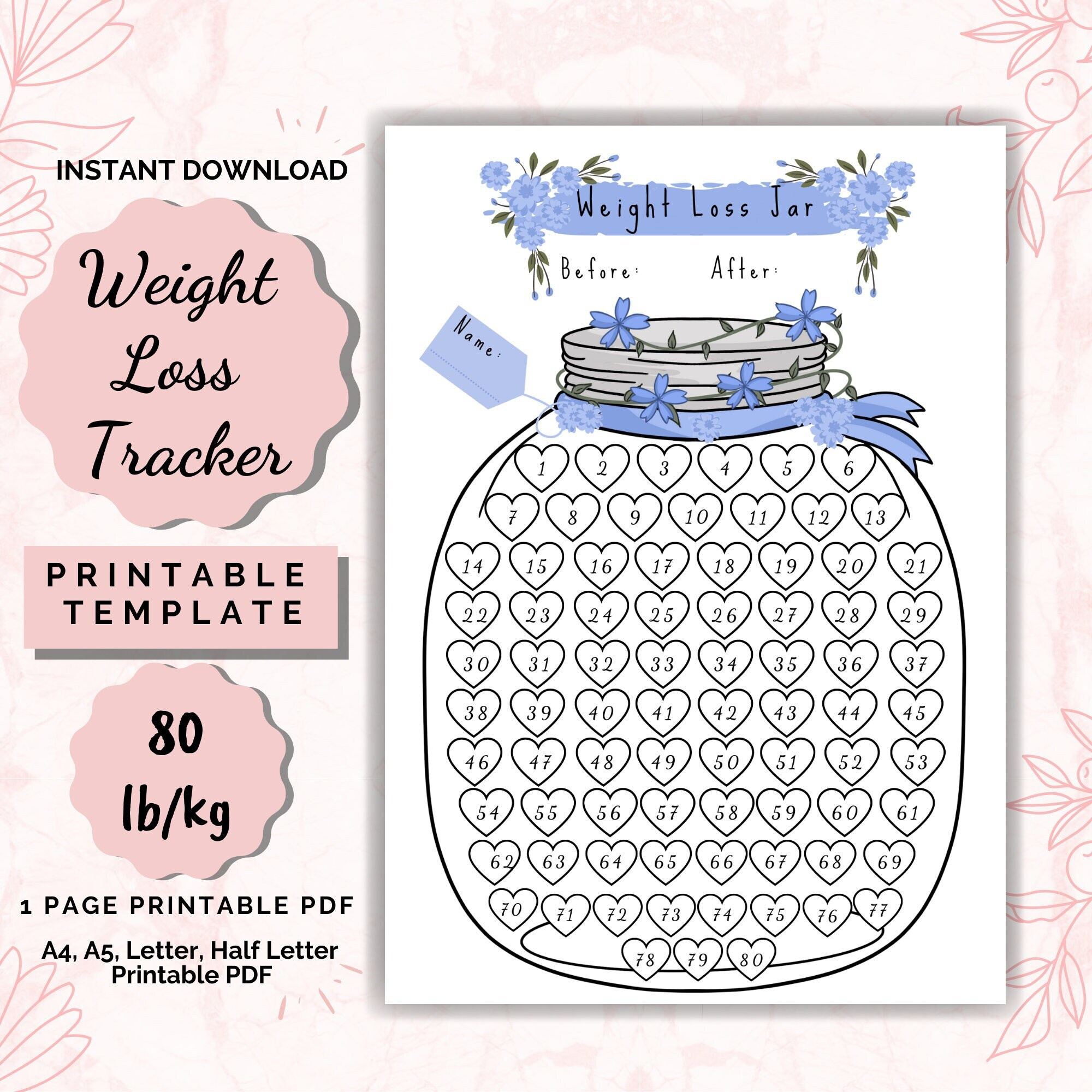 80 Lb/Kg Weight Loss Jar Printable Tracker (Pdf) - Etsy with Mason Jar Weight Loss Tracker Printable