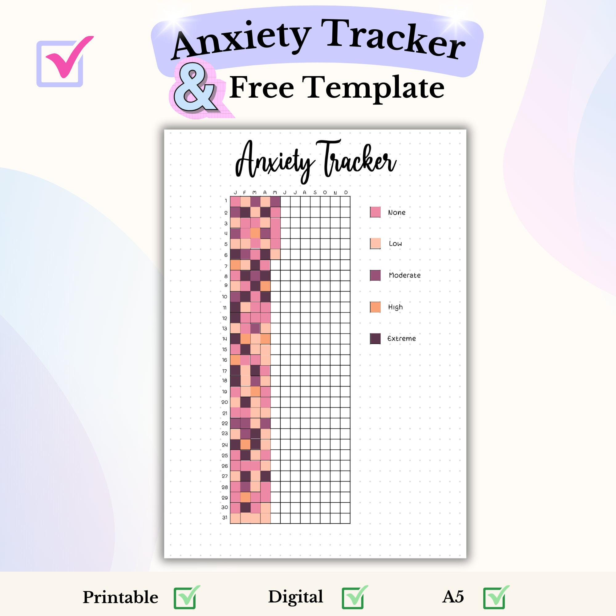 Anxiety Tracker Bullet Journal Pdf Printable Mood Tracker Yearly throughout Anxiety Tracker Bullet Journal Printable