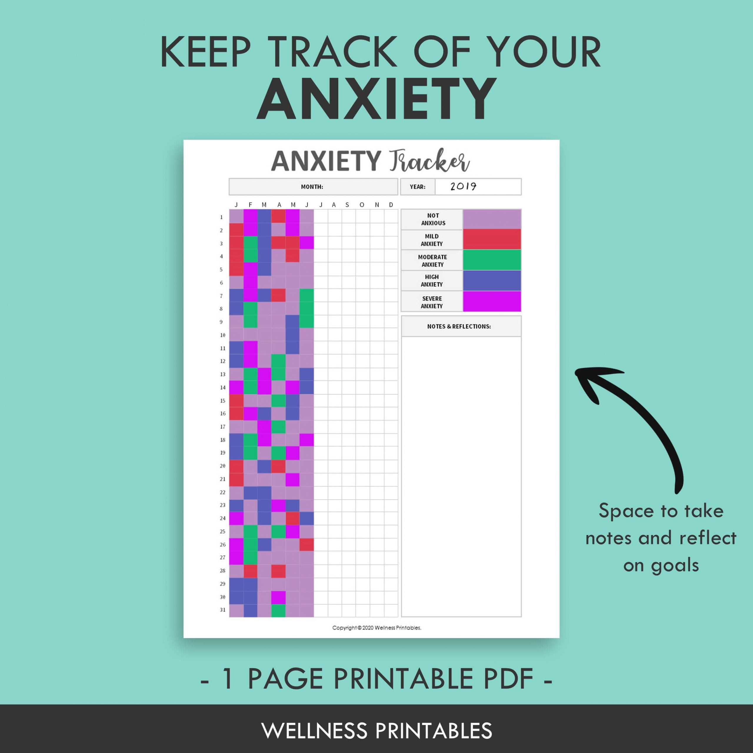 Anxiety Tracker Printable Planner Inserts - Wellness Printables pertaining to Free Anxiety Tracker Printable