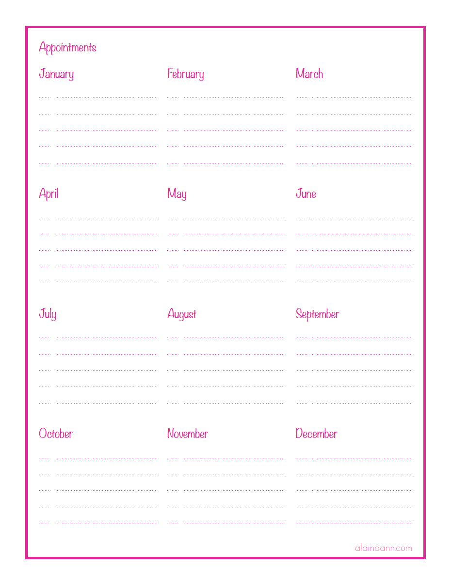 Appointment Tracker Printable — Alaina Ann pertaining to Free Printable Appointment Tracker