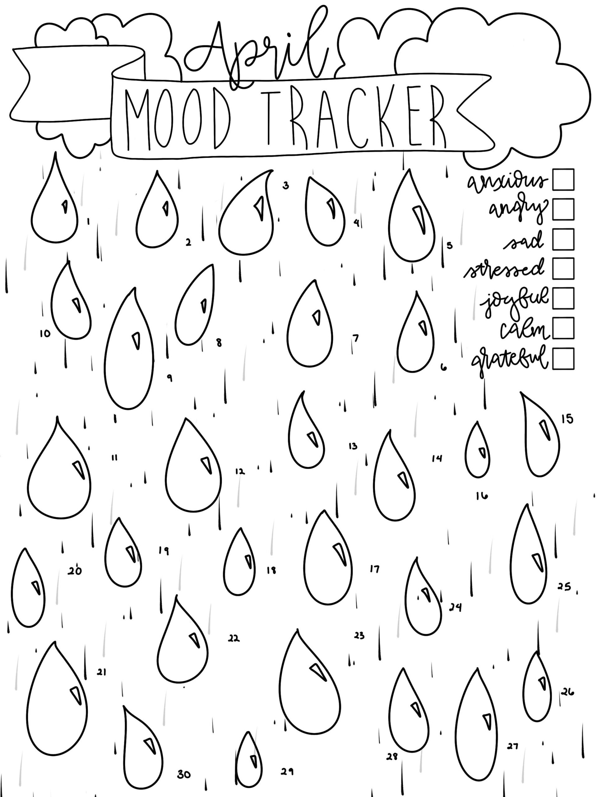 April Mood Tracker - Raindrops — Amy Barker Willers within April Mood Tracker Printable