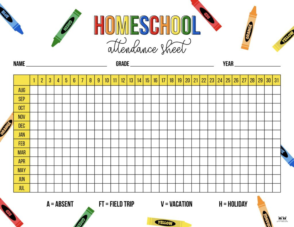 Attendance Sheets - 52 Free Printables | Printabulls inside Free Printable Homeschool Attendance Tracker