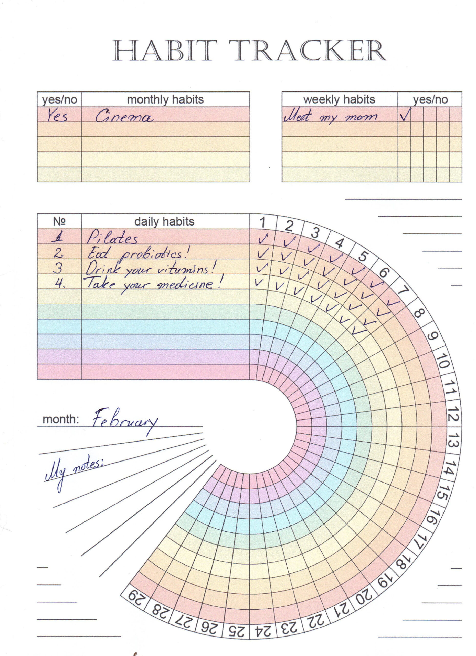 Ausdruckbarer Circle Habit Tracker Mit Regenbogenfarben: Tägliche pertaining to Habit Tracker Printable Circular