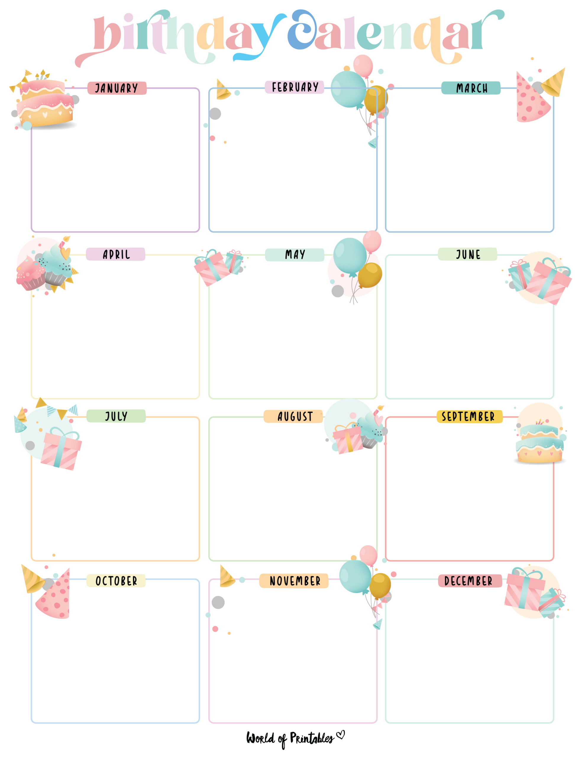 Birthday Calendars - World Of Printables for Birthday Tracker Free Printable