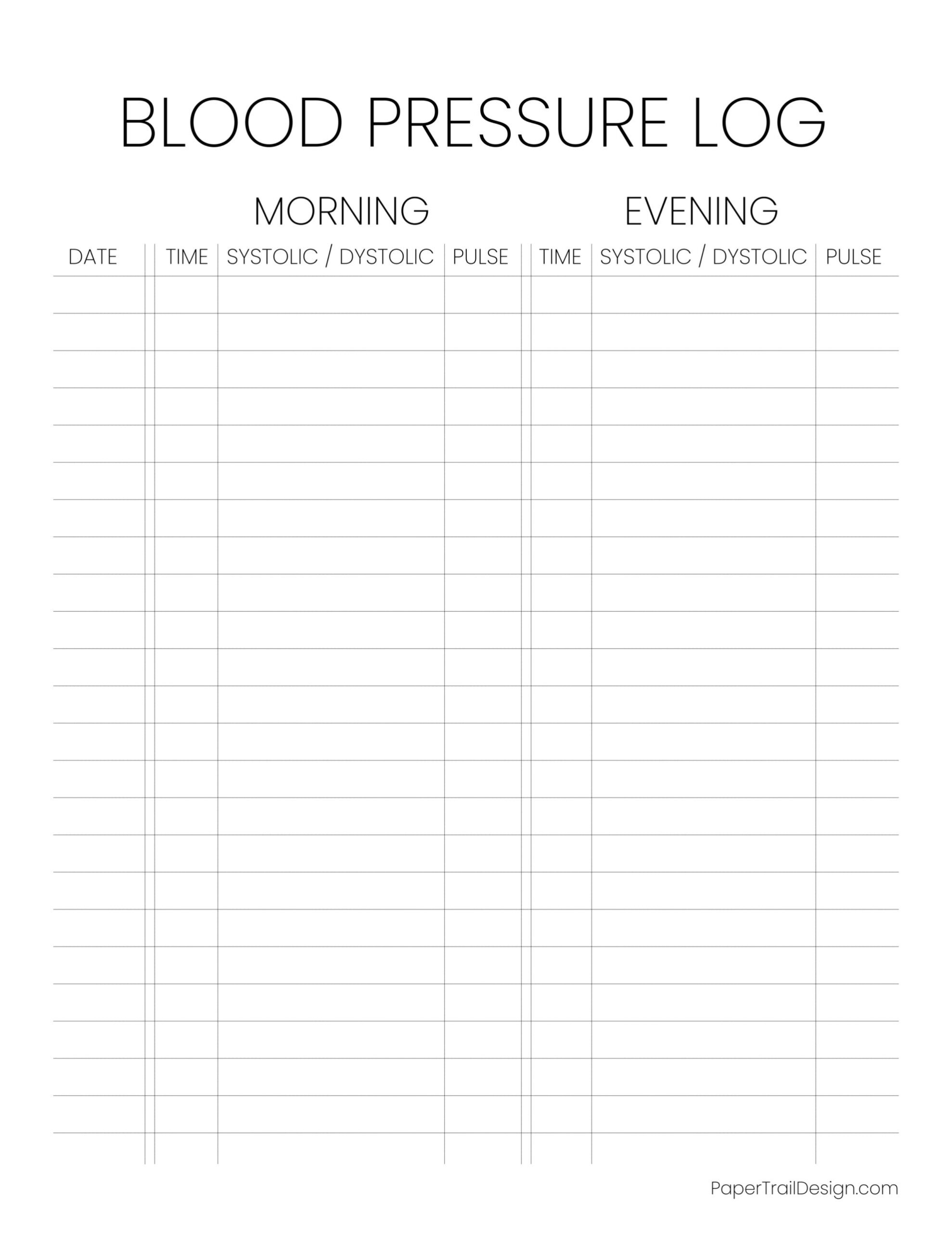 Blood Pressure Log Sheet - Paper Trail Design throughout Blood Pressure Tracking Chart Printable