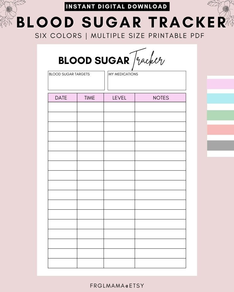 Blood Sugar Log Printable - Blood Sugar Reading Tracker throughout Blood Glucose Tracker Printable