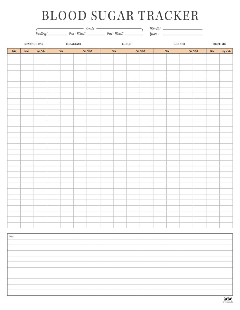 Blood Sugar Logs - 32 Free Logs &amp;amp; Trackers | Printabulls for Free Printable Blood Sugar Tracker
