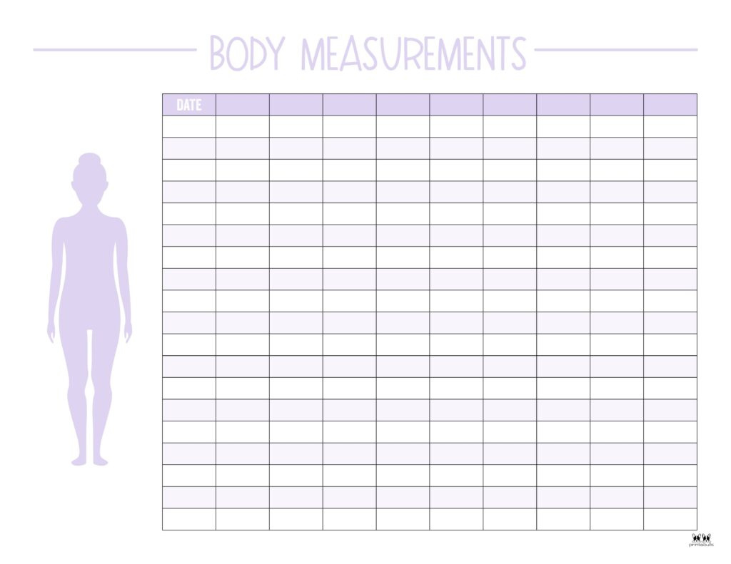 Body Measurement Charts - Free Printables | Printabulls inside Free Printable Measurement Tracker