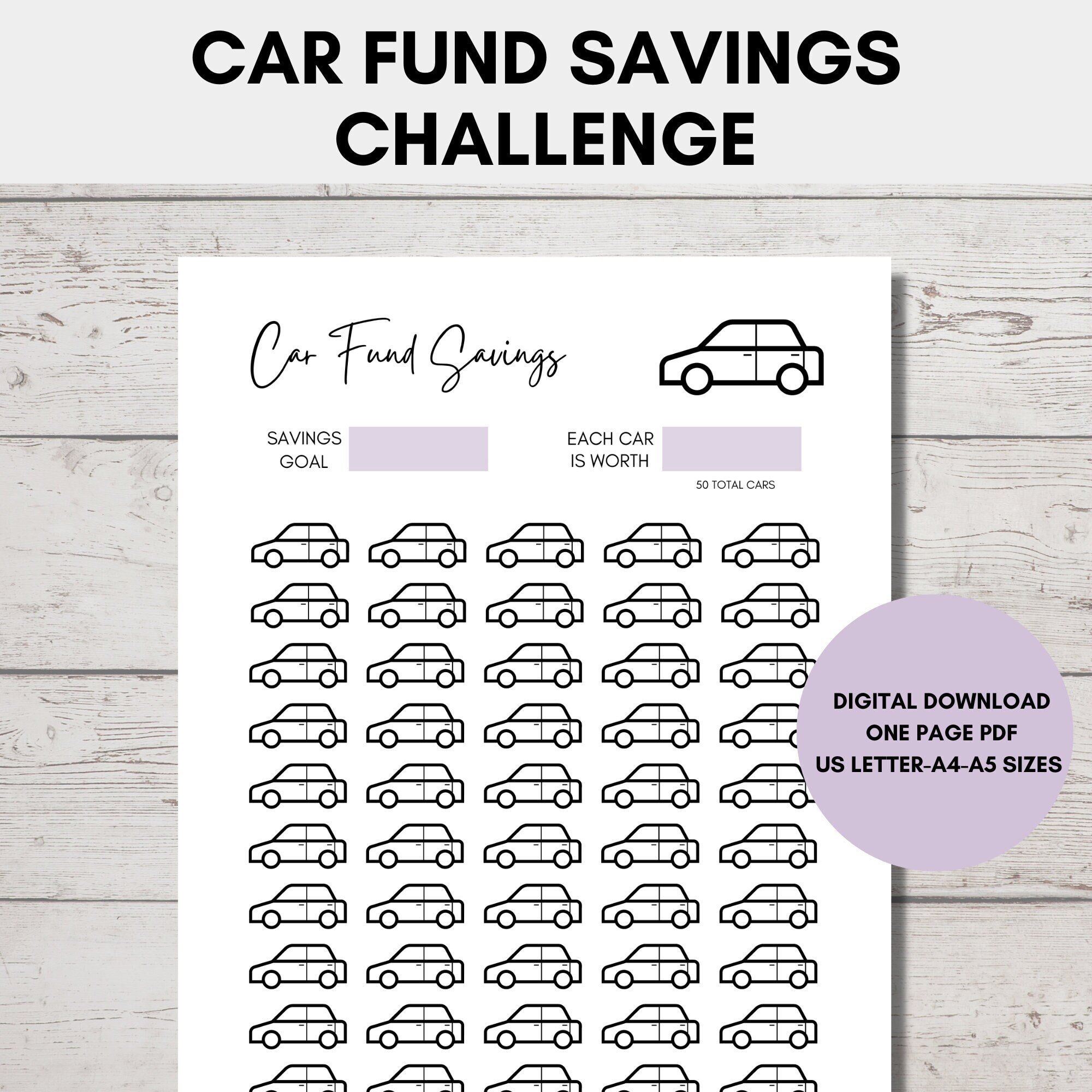 Car Fund Savings Printable, Car Fund Tracker, Money Saving throughout Car Savings Tracker Printable