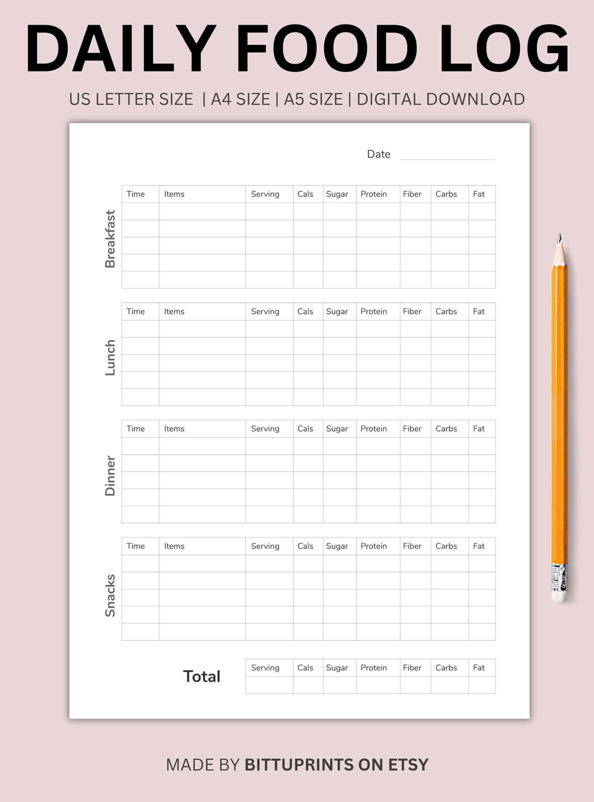 Challenge Accepted Fitness Planner Daily Food Log Journal throughout Food Tracking Log Printable