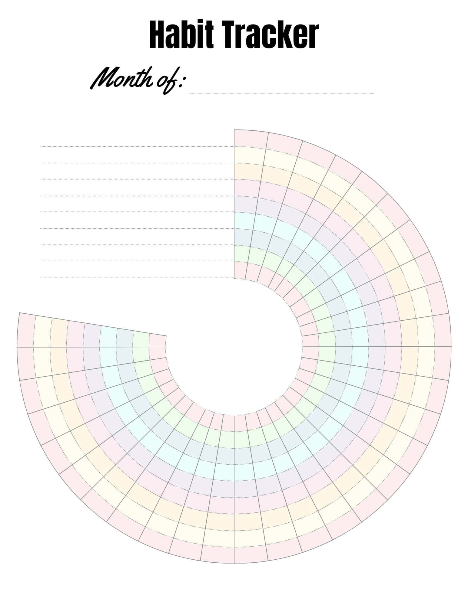 Colorful Monthly Circle Habit Tracker | Free Printable for Spiral Habit Tracker Free Printable