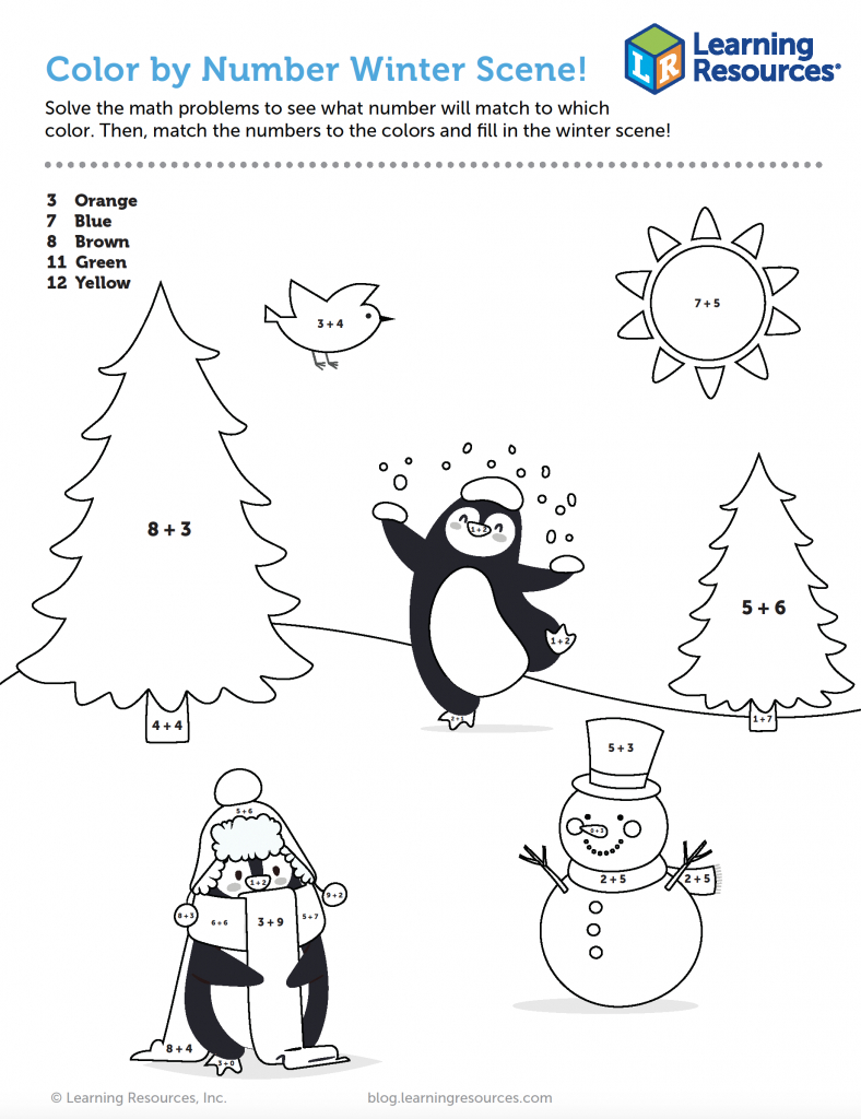 Colornumber Winter Scene Printable | Learning Resources within Winter Activity Sheets Printable