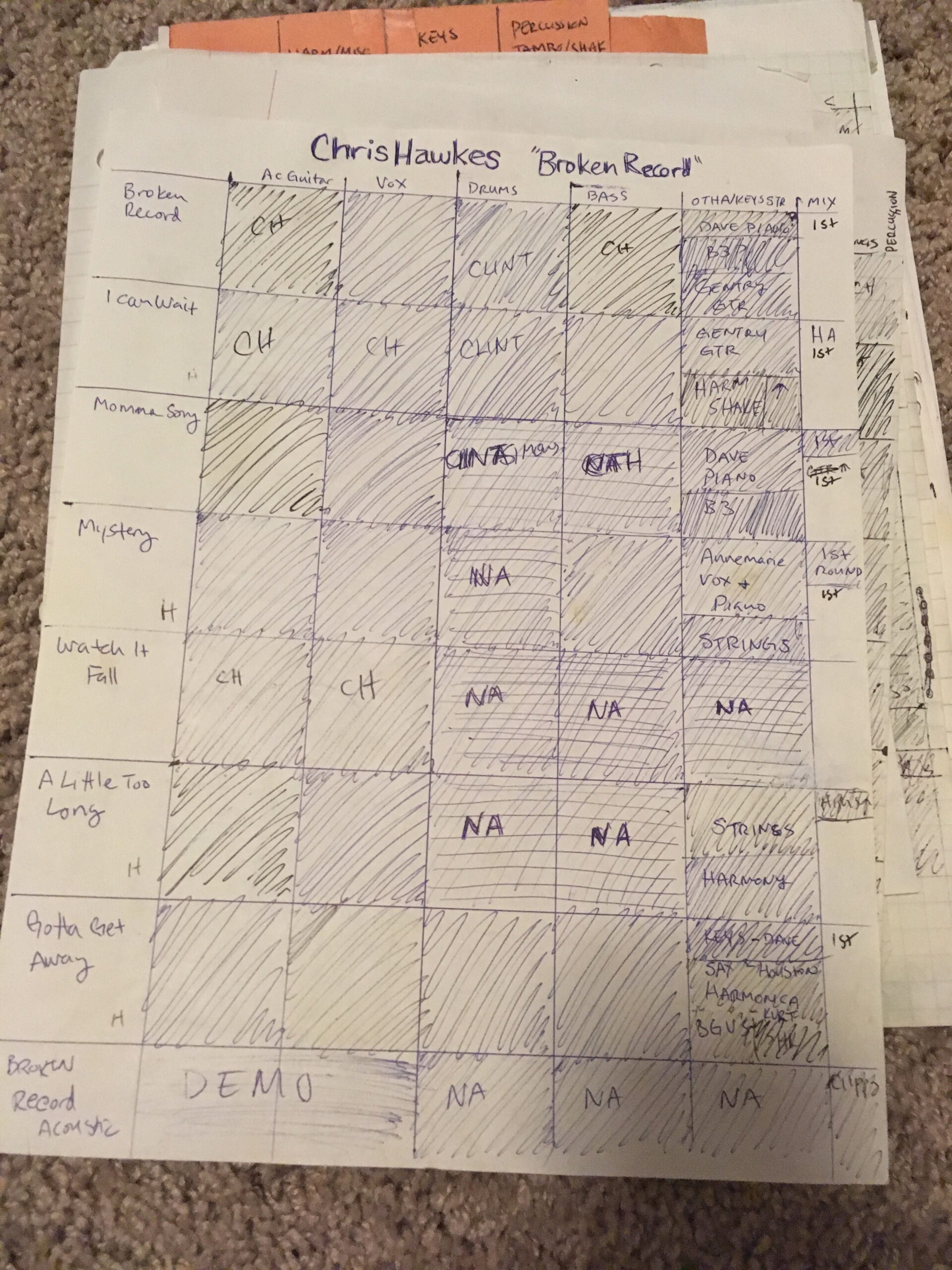 Creating Tracking Sheets in Printable Recording Studio Track Sheet