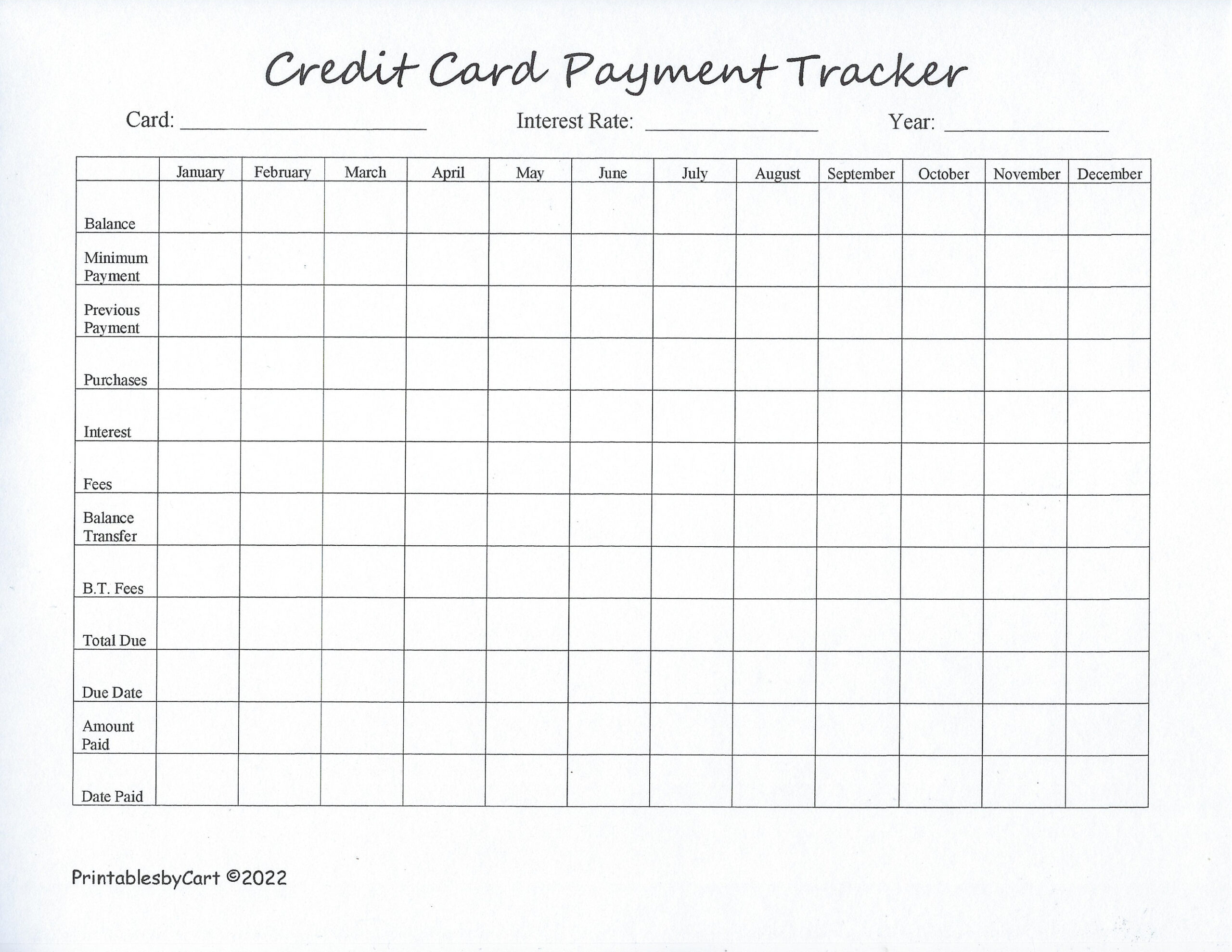 Credit Card Payment Tracker, Debt Tracker Worksheet, Yearly Credit throughout Credit Card Tracker Printable