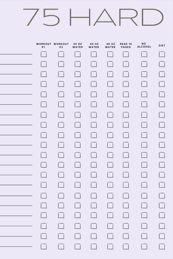 Daily Checklist inside Printable 75 Hard Challenge Tracker Free