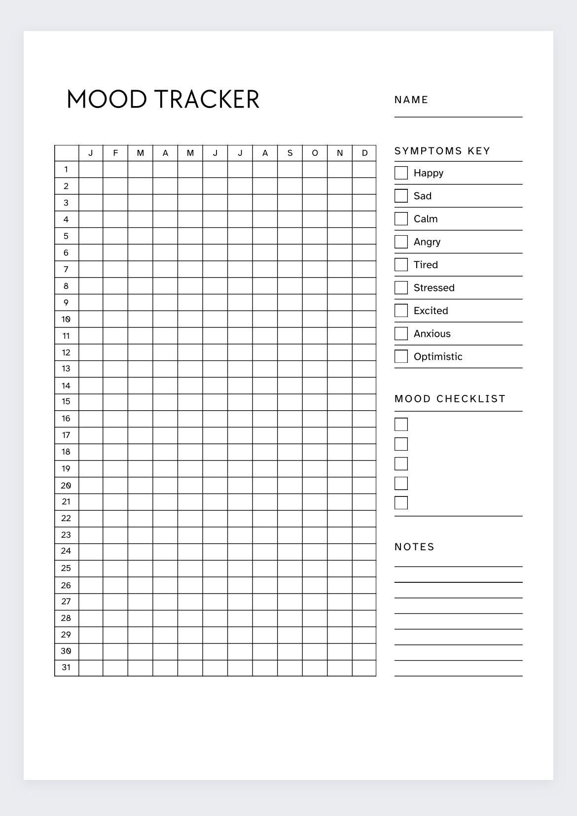 Daily Mood Tracker Printable: Emotional Wellness Journal (Pdf throughout Mental Health Symptom Tracker Printable