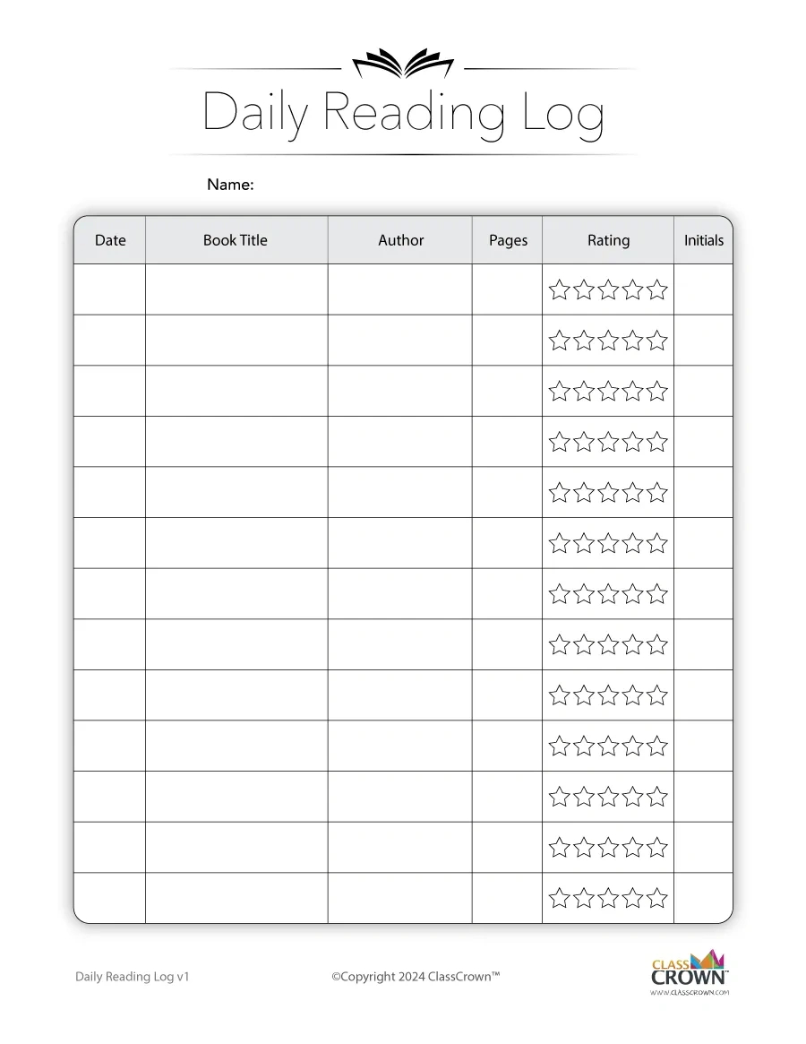 Daily Reading Log - Free Reading Charts | Classcrown pertaining to Daily Reading Log Free Printable