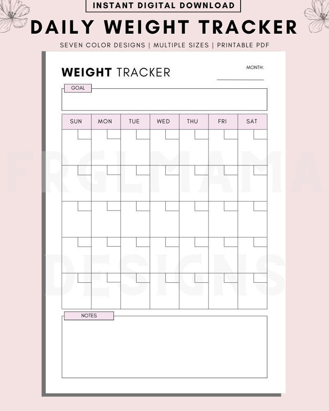Daily Weight Tracker Printable: Weekly Weigh-In, Measurement Chart inside Daily Weight Tracker Printable