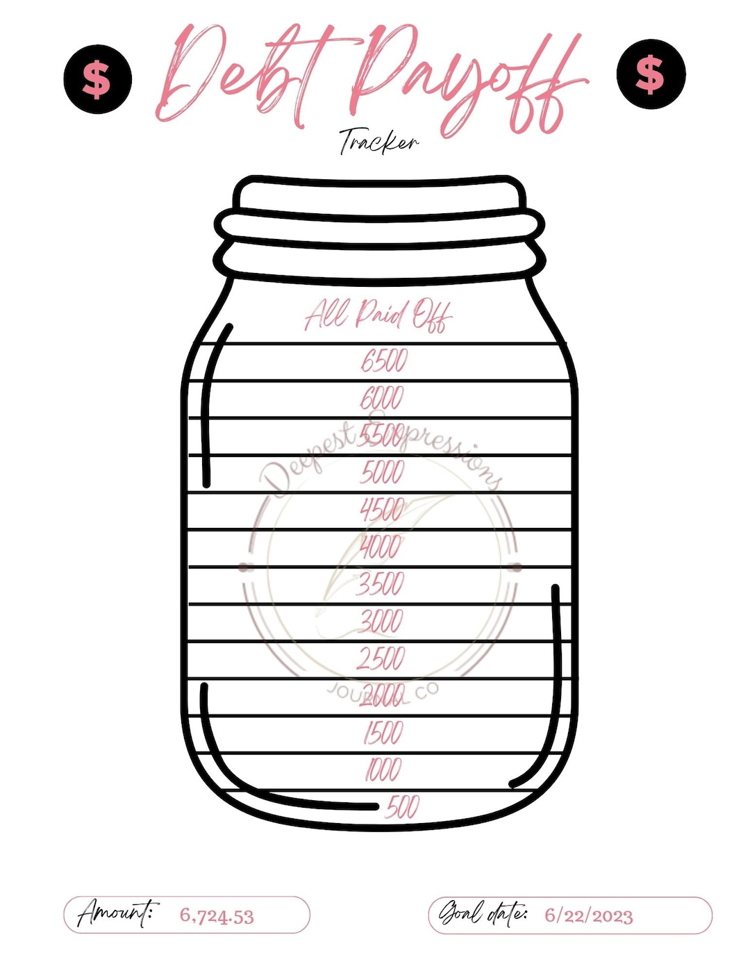 Debt Payoff Tracker Jar Printable | Debt Payoff Tracker Coloring Sheets |  Debt Free Money Challenge | Debt Payoff Visual intended for Debt Tracker Printable Coloring Pages