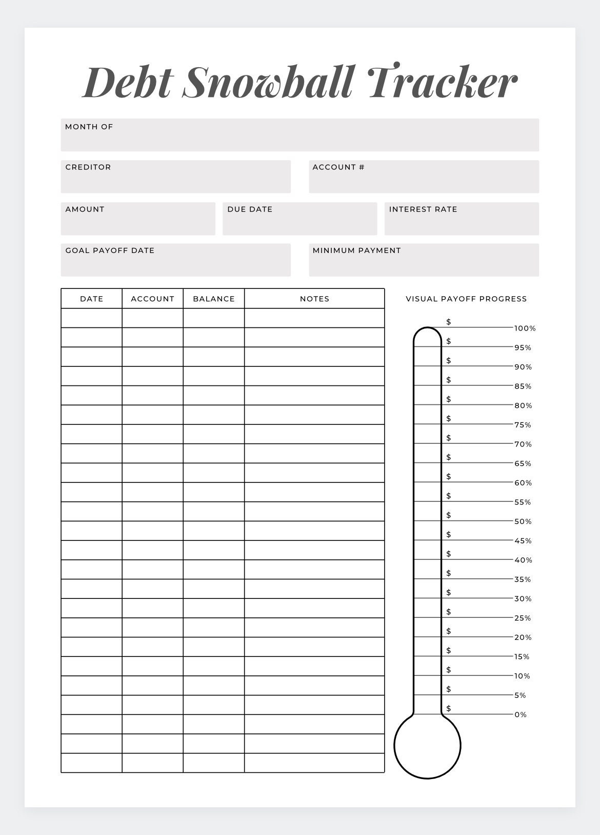 Debt Snowball Tracker: Printable Debt Payment Worksheet - Etsy Uk inside Printable Debt Snowball Tracker