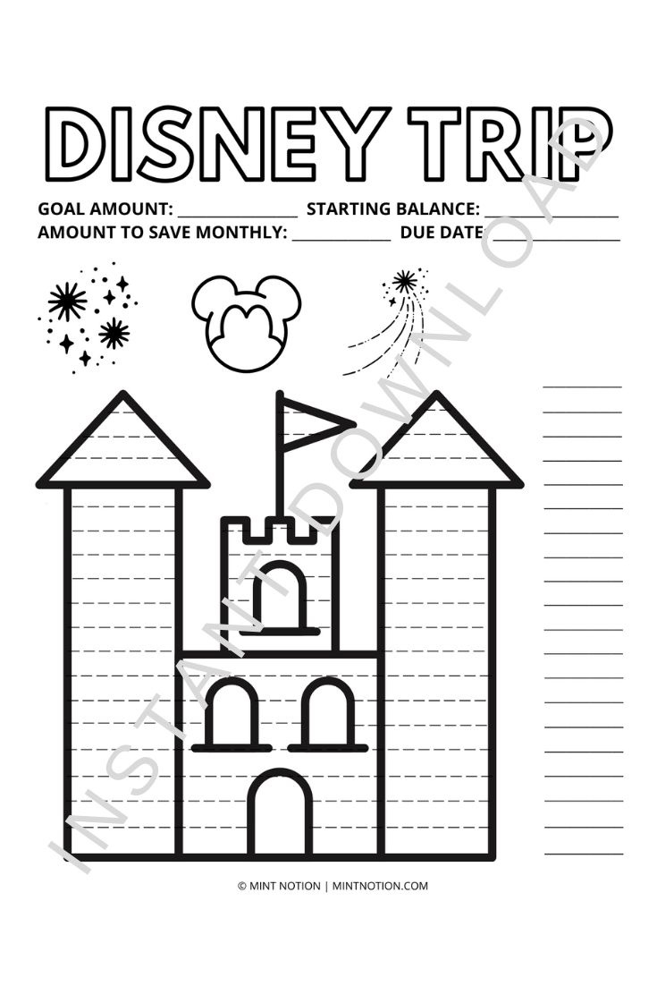 Disney Savings Tracker Printable with Free Printable Disney Savings Tracker