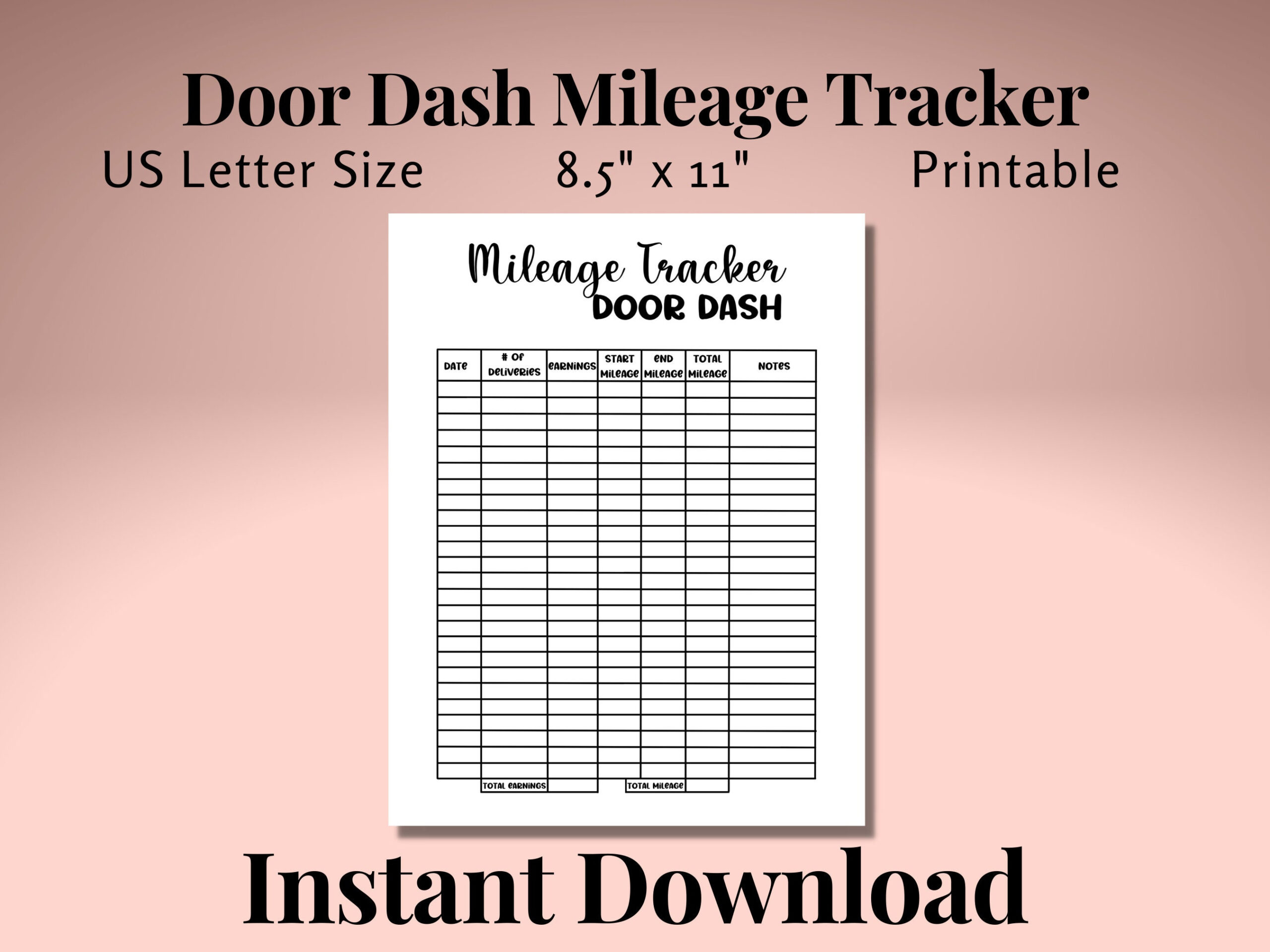Door Dash Mileage Tracker Printable, Log Book Planner Steuern, Gig in Doordash Mileage Tracker Printable