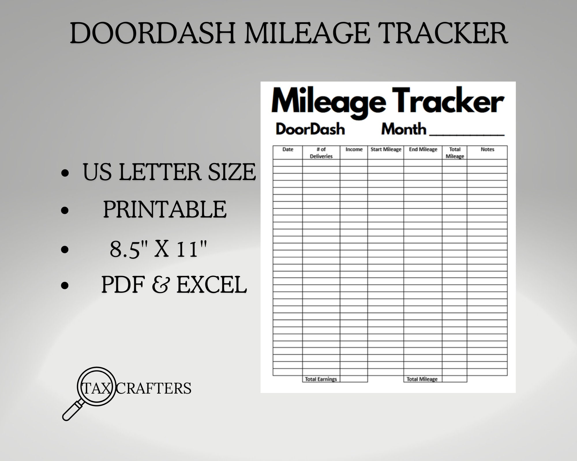 Door Dash Mileage Tracker Printable, Logbuch-Planer Steuern, Gig for Doordash Mileage Tracker Printable