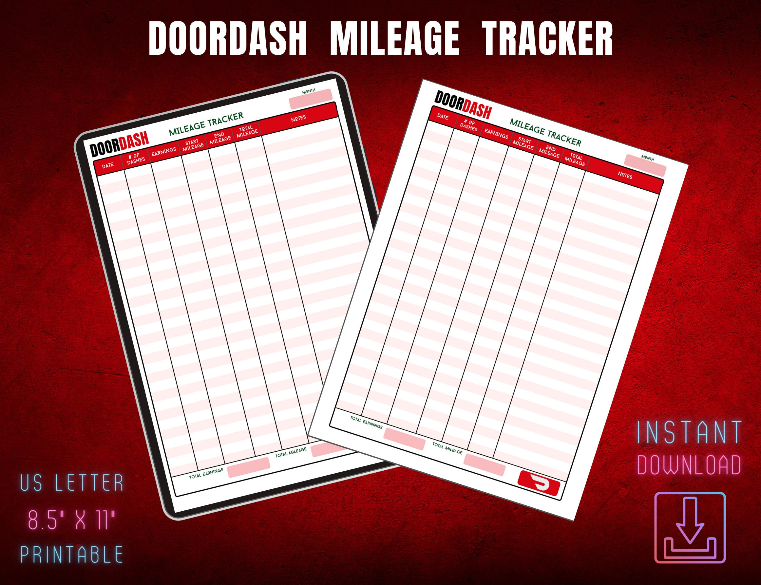 Doordash Mileage Tracker, Mileage Log, Digital Prints, Printable Miles Log,  Car Journey Log, Miles Travelled, Vehicle Mileage, Car Mileage pertaining to Doordash Mileage Tracker Printable