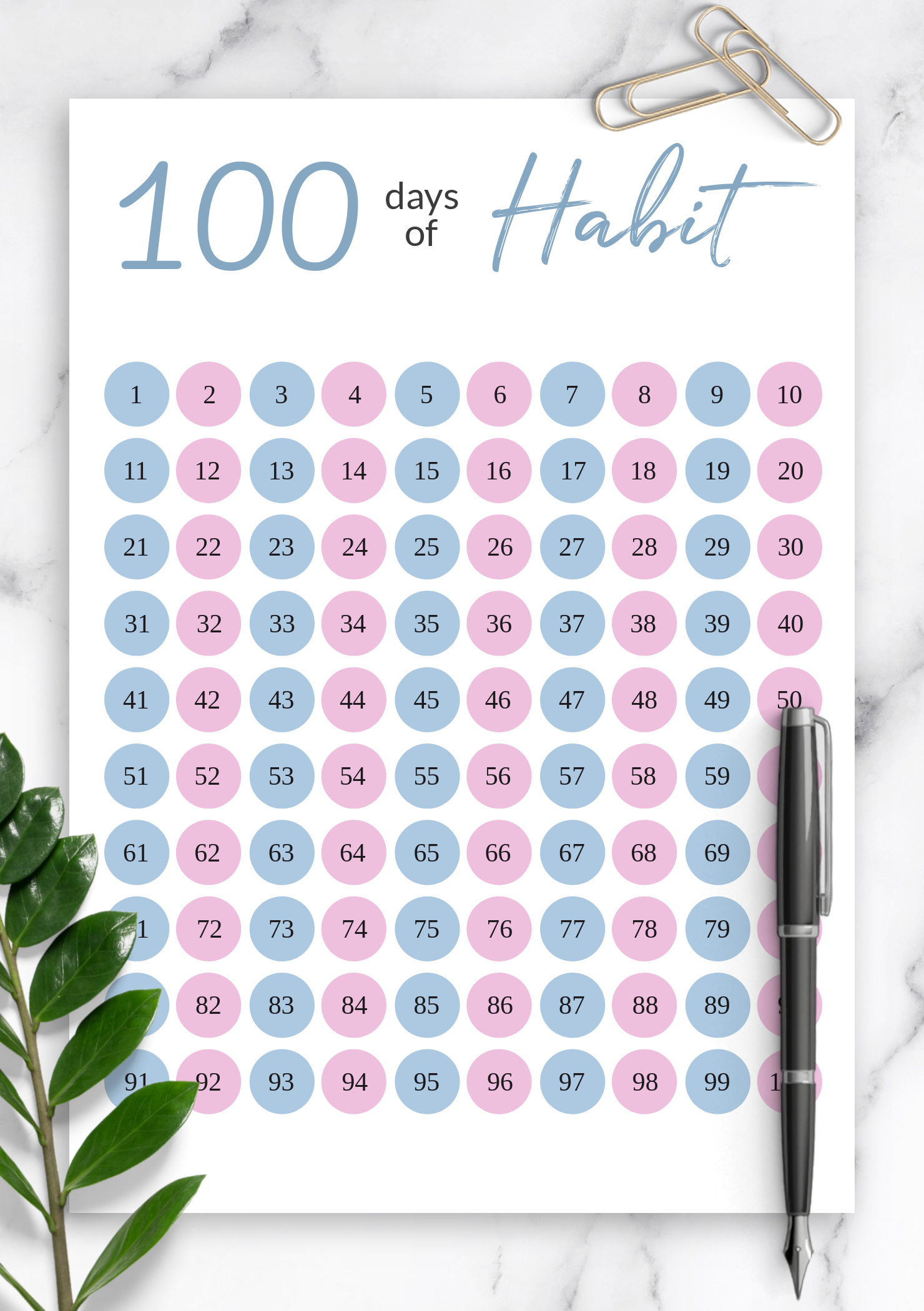 Download Printable 100 Days Habit Tracker Template Pdf with 100 Day Habit Tracker Printable